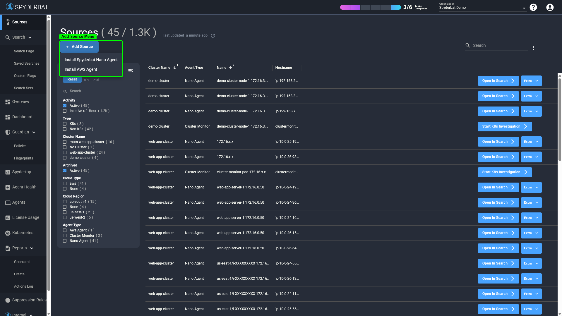 Sources page with install wizard launch button