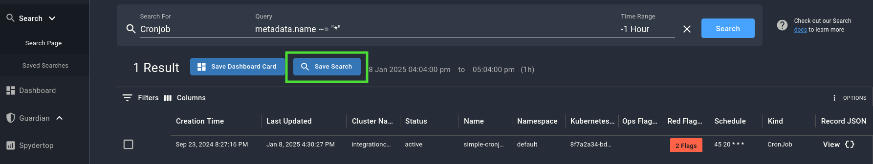 Save Search button in the search toolbar