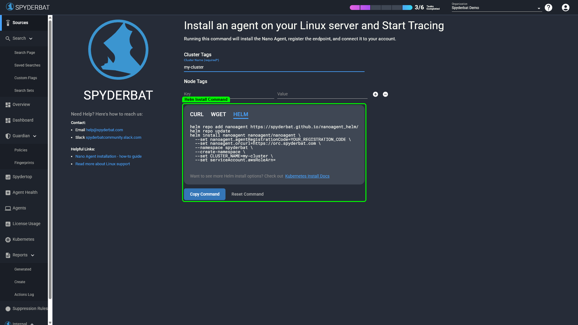 Kubernetes install wizard with Helm commands